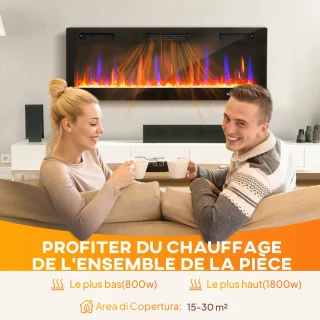 TEKROA® elektrische haard voor wandmontage of inbouw – 900 W/1800 W – zwart
