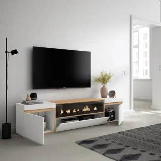 TV-meubel 200 cm Wit/Eiken