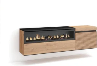 TV-meubel Lowboard met Haard 150x45x35 cm Eiken Zwart