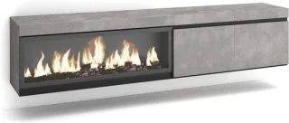 TV-meubel Lowboard met haard Cement 210 cm