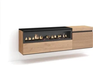 TV-meubel met haard 150x45x35cm eiken zwart