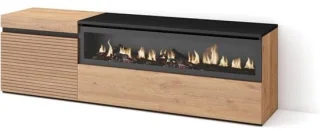 TV-meubel met haard in eiken en zwart