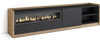 Tv-meubel met haard Lowboard Dressoir 207x50x37 cm Zwart en Eiken