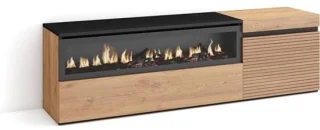 Tv-meubel met haard – lowboard kast van eiken en zwart – 150 × 45 × 35 cm