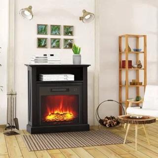 Vrijstaande elektrische haard met mantel, zwart