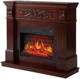 Vrijstaande elektrische open haard met roestkleurige baksteensteenlook – MDF – 37 × 106,6 × 92,5 cm