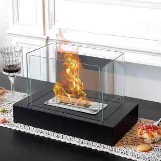 Vuurkorf Rechthoekige Vuurpot Met Glas 34cmL Bio-ethanol Open Haard