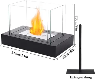 Vuurkorf Rechthoekige Vuurpot Met Glas 34cmL Bio-ethanol Open Haard