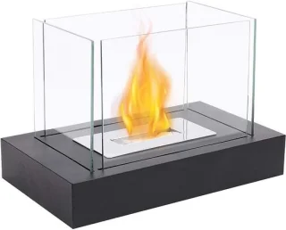 Vuurkorf Rechthoekige Vuurpot Met Glas 34cmL Bio-ethanol Open Haard