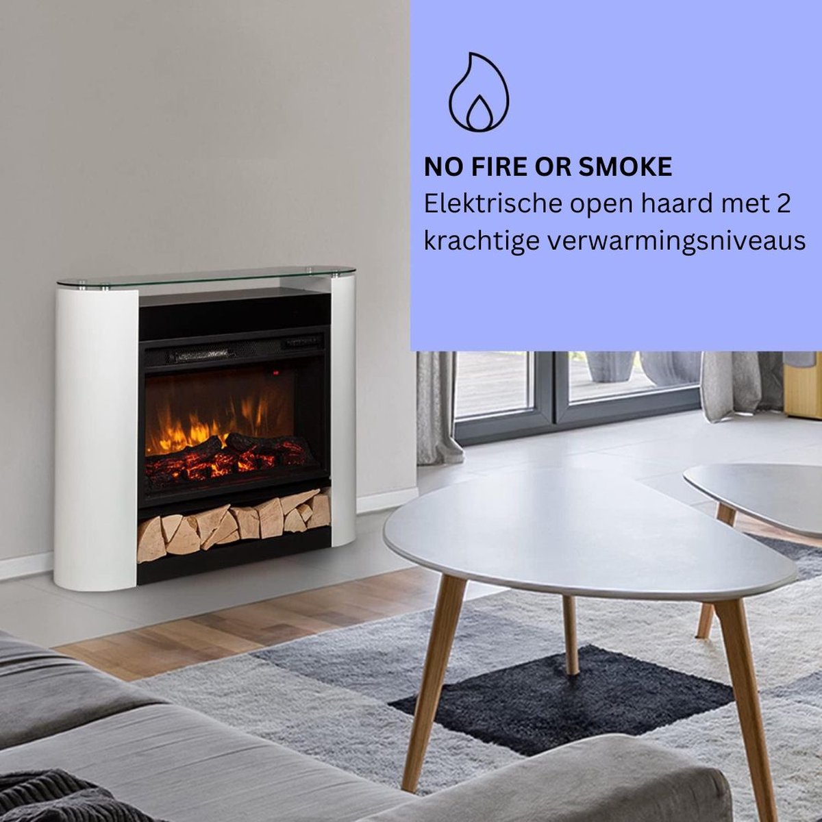 White-label® Sfeerhaard Elektrisch 96x26x79cm Wit
