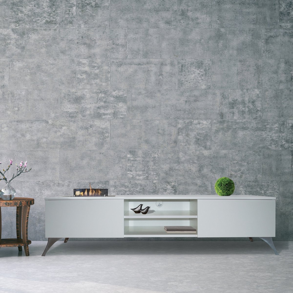 Xaralyn Elin TV-meubel met elektrische Opti-Myst haard Cinewall wit