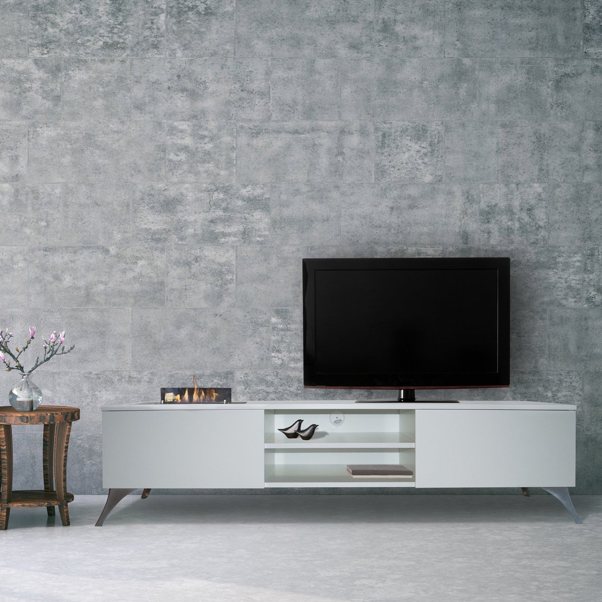 Xaralyn Elin TV-meubel met elektrische Opti-Myst haard Cinewall wit