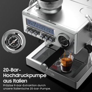 Wat vinden we goed aan de Espressomachine – Koffiemachine – Pistonmachine – Volautomaat – Baristamachine – 20-Bar Pomp – Roestvrijstalen Behuizing