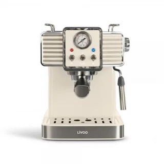 Livoo Espressomachine – 15 Bar – 1350W – 1,5L – RVS – Crème Retro Design