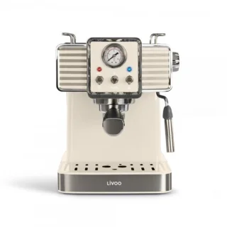 Livoo Espressomachine – 15 Bar – 1350W – 1,5L – RVS – Crème Retro Design
