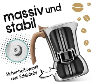 Premium espressomachine voor 4 kopjes, 200 ml, roestvrij staal, mokkakan, espressokan geschikt voor alle warmtebronnen en vaatwasmachinebestendig