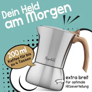 Premium espressomachine voor 4 kopjes, 200 ml, roestvrij staal, mokkakan, espressokan geschikt voor alle warmtebronnen en vaatwasmachinebestendig