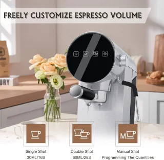 Lopoleis® Barista Espressomachine – Pistonmachine met 20 Bar druk– RVS Koffiemachine melkopschuimer – Brushed Stainless Steel
