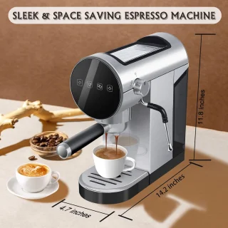 Lopoleis® Barista Espressomachine – Pistonmachine met 20 Bar druk– RVS Koffiemachine melkopschuimer – Brushed Stainless Steel