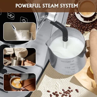 Lopoleis® Barista Espressomachine – Pistonmachine met 20 Bar druk– RVS Koffiemachine melkopschuimer – Brushed Stainless Steel