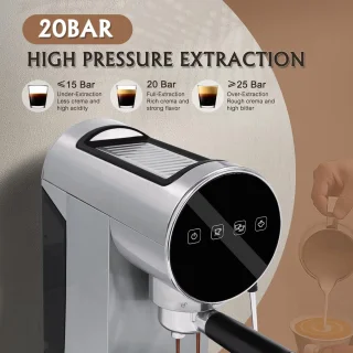 Lopoleis® Barista Espressomachine – Pistonmachine met 20 Bar druk– RVS Koffiemachine melkopschuimer – Brushed Stainless Steel