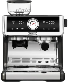 Bresco® Barista Espressomachine – Pistonmachine met Koffiemolen – RVS Koffiemachine melkopschuimer – Bonenmaler – Brushed Stainless Steel