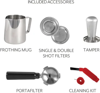 Bresco® Barista Espressomachine – Pistonmachine met Koffiemolen – RVS Koffiemachine melkopschuimer – Bonenmaler – Brushed Stainless Steel