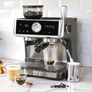Bresco® Barista Espressomachine – Pistonmachine met Koffiemolen – RVS Koffiemachine melkopschuimer – Bonenmaler – Brushed Stainless Steel