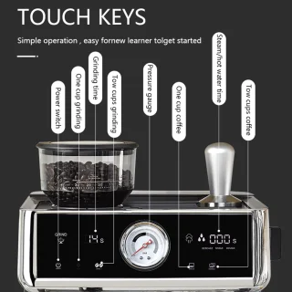 Bresco® Barista Espressomachine – Pistonmachine met Koffiemolen – RVS Koffiemachine melkopschuimer – Bonenmaler – Brushed Stainless Steel