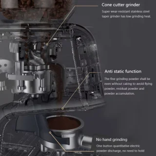 Bresco® Barista Espressomachine – Pistonmachine met Koffiemolen – RVS Koffiemachine melkopschuimer – Bonenmaler – Brushed Stainless Steel