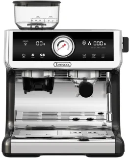 Bresco® Barista Espressomachine – Pistonmachine met Koffiemolen – RVS Koffiemachine melkopschuimer – Bonenmaler – Brushed Stainless Steel