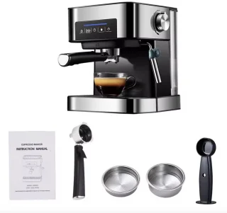 J&R Espresso apparaat - LCD touch espresso koffiemachine- Met Semi-Automatische pomp en melkopschuimer - Koffiezetapparaat- Zilverkleurig - Voor gemalen koffie