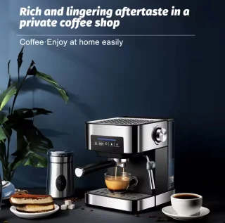 J&R Espresso apparaat - LCD touch espresso koffiemachine- Met Semi-Automatische pomp en melkopschuimer - Koffiezetapparaat- Zilverkleurig - Voor gemalen koffie