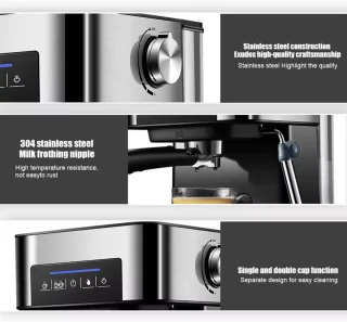 J&R Espresso apparaat - LCD touch espresso koffiemachine- Met Semi-Automatische pomp en melkopschuimer - Koffiezetapparaat- Zilverkleurig - Voor gemalen koffie