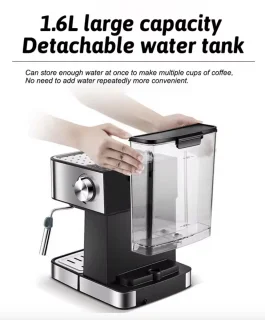 J&R Espresso apparaat - LCD touch espresso koffiemachine- Met Semi-Automatische pomp en melkopschuimer - Koffiezetapparaat- Zilverkleurig - Voor gemalen koffie
