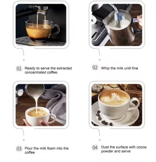 J&R Espresso apparaat - LCD touch espresso koffiemachine- Met Semi-Automatische pomp en melkopschuimer - Koffiezetapparaat- Zilverkleurig - Voor gemalen koffie