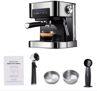 J&R Espresso apparaat - LCD touch espresso koffiemachine- Met Semi-Automatische pomp en melkopschuimer - Koffiezetapparaat- Zilverkleurig - Voor gemalen koffie