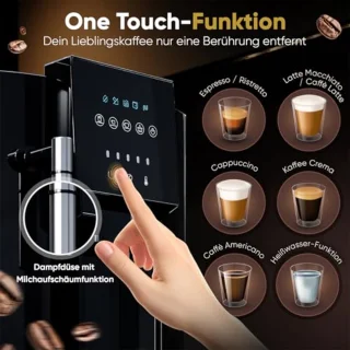 Volautomatische koffiemachine met melkopschuimer en conische koffiemolen | 1,8 liter waterreservoir | Voorverwarmfunctie | Touch display