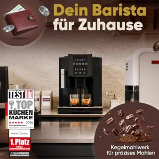 Volautomatische koffiemachine met melkopschuimer en conische koffiemolen | 1,8 liter waterreservoir | Voorverwarmfunctie | Touch display