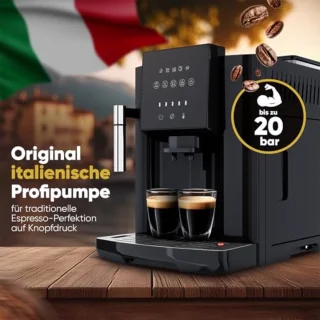 Volautomatische koffiemachine met melkopschuimer en conische koffiemolen | 1,8 liter waterreservoir | Voorverwarmfunctie | Touch display