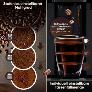 Volautomatische koffiemachine met melkopschuimer en conische koffiemolen | 1,8 liter waterreservoir | Voorverwarmfunctie | Touch display