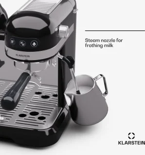 Klarstein Espresso Portafiltermachine met Melkopschuimer - 4 Liter - Retro Mini-Espressomachine - Filterhouder - 1550W - Koffiezetapparaat - Melktank - Cappuccino - Zwart