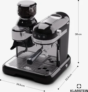 Klarstein Espresso Portafiltermachine met Melkopschuimer - 4 Liter - Retro Mini-Espressomachine - Filterhouder - 1550W - Koffiezetapparaat - Melktank - Cappuccino - Zwart