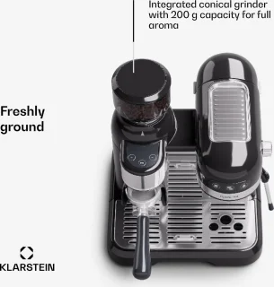 Klarstein Espresso Portafiltermachine met Melkopschuimer - 4 Liter - Retro Mini-Espressomachine - Filterhouder - 1550W - Koffiezetapparaat - Melktank - Cappuccino - Zwart