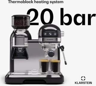 Klarstein Espresso Portafiltermachine met Melkopschuimer - 4 Liter - Retro Mini-Espressomachine - Filterhouder - 1550W - Koffiezetapparaat - Melktank - Cappuccino - Zwart