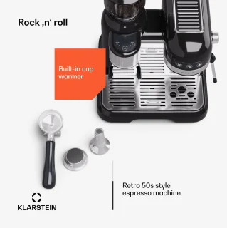Klarstein Espresso Portafiltermachine met Melkopschuimer - 4 Liter - Retro Mini-Espressomachine - Filterhouder - 1550W - Koffiezetapparaat - Melktank - Cappuccino - Zwart