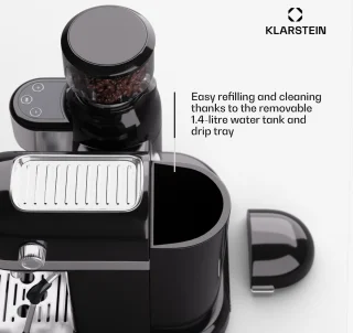 Klarstein Espresso Portafiltermachine met Melkopschuimer - 4 Liter - Retro Mini-Espressomachine - Filterhouder - 1550W - Koffiezetapparaat - Melktank - Cappuccino - Zwart
