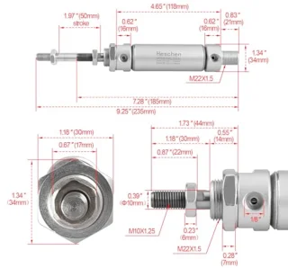 Pneumatische slanke Air Cilinder 25mm Bore 50mm Stroke Double Acting