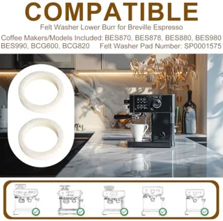 5pcs Replacement Felt Washers for Breville Espresso Machine Grinder, Espresso Machine Accessories for BES870, BES878, BES880, BES980, BES990, BCG600, BCG820