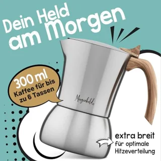 Premium espressomachine voor 6 kopjes - 300 ml, roestvrij staal, geschikt voor alle warmtebronnen, vaatwasmachinebestendig